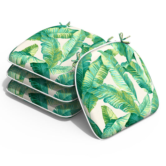 Melody Elephant Outdoor Chair Cushions Set of 4, Water Resistant Patio Chair Pads with Ties, Seat Cushions for Home Garden Furniture Decoration, 16”x17”,  Swaying Palms