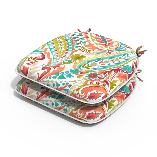 Melody Elephant Indoor/Outdoor Chair Cushions Set of 2, Fade Resistant Seat Cushions 16x17 Inch, Patio Chair Pads for Garden Home or Office Use, Pretty Paisley