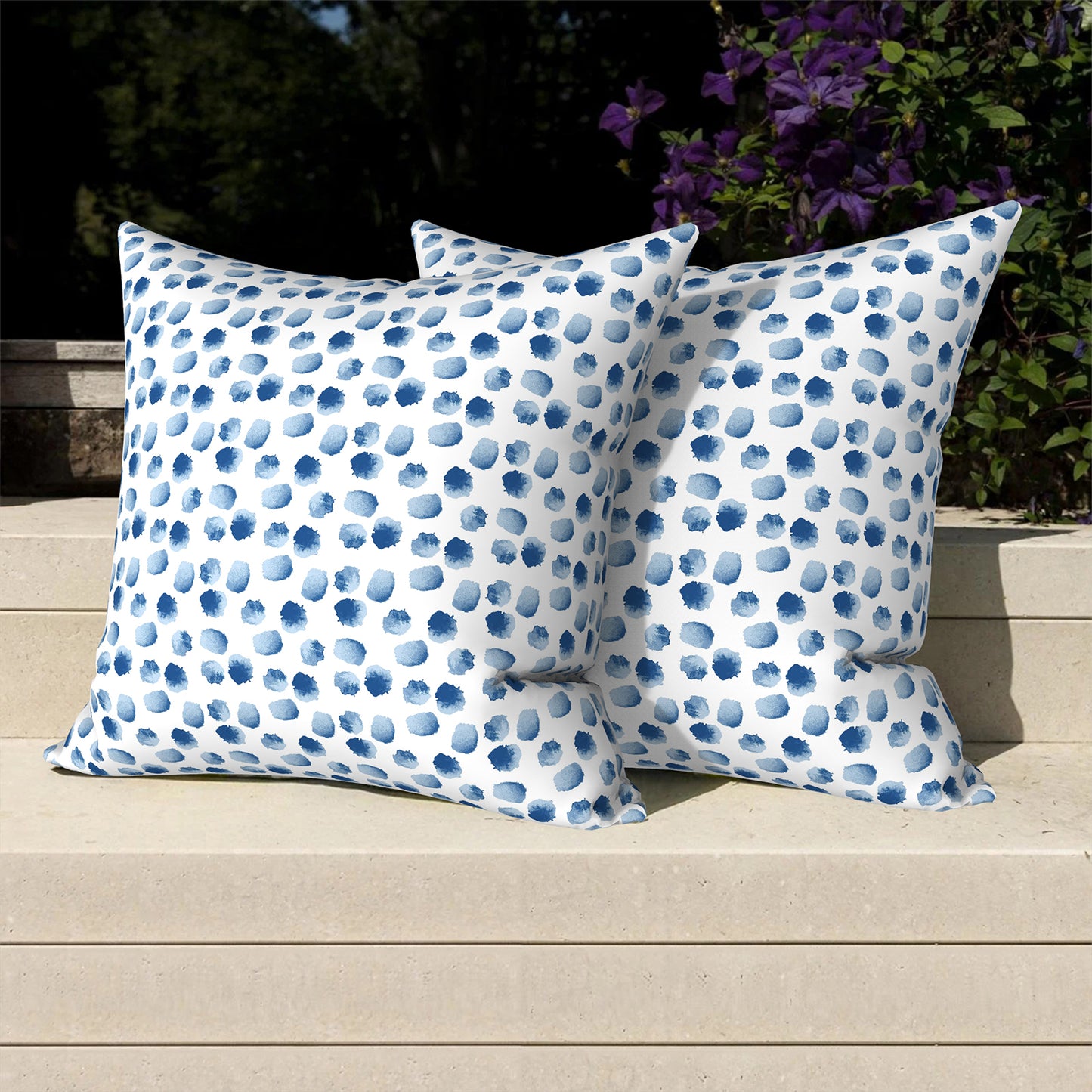 Melody Elephant Pack of 2 Patio Throw Pillow Covers ONLY, Water Repellent Cushion Cases 20x20 Inch, Square Pillowcases for Outdoor Couch Decoration, Brush Blue