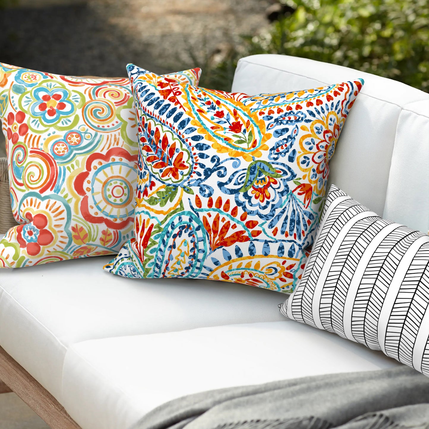 Melody Elephant Pack of 2 Patio Throw Pillow Covers ONLY, Water Repellent Cushion Cases 20x20 Inch, Square Pillowcases for Outdoor Couch Decoration, Paisley Multi