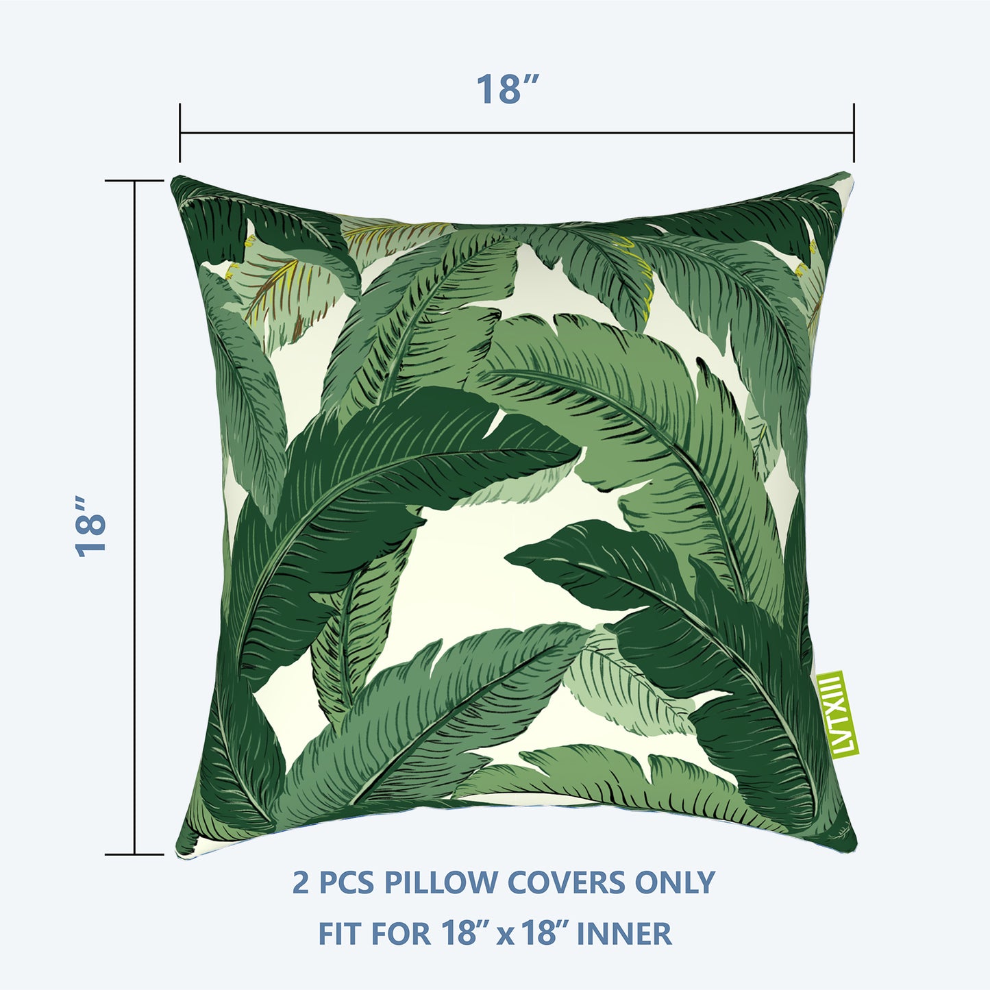 Melody Elephant Outdoor Throw Pillow Covers Pack of 2, Decorative Water Repellent Square Pillow Cases 18x18 Inch, Patio Pillowcases for Home Patio Furniture Use, Swaying Palms Green