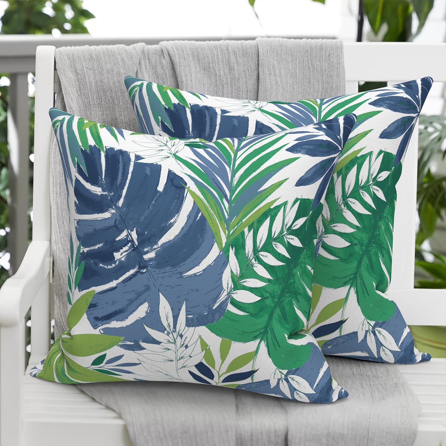Melody Elephant Pack of 2 Patio Throw Pillow Covers ONLY, Water Repellent Cushion Cases 20x20 Inch, Square Pillowcases for Outdoor Couch Decoration, Islamorada Blue Green