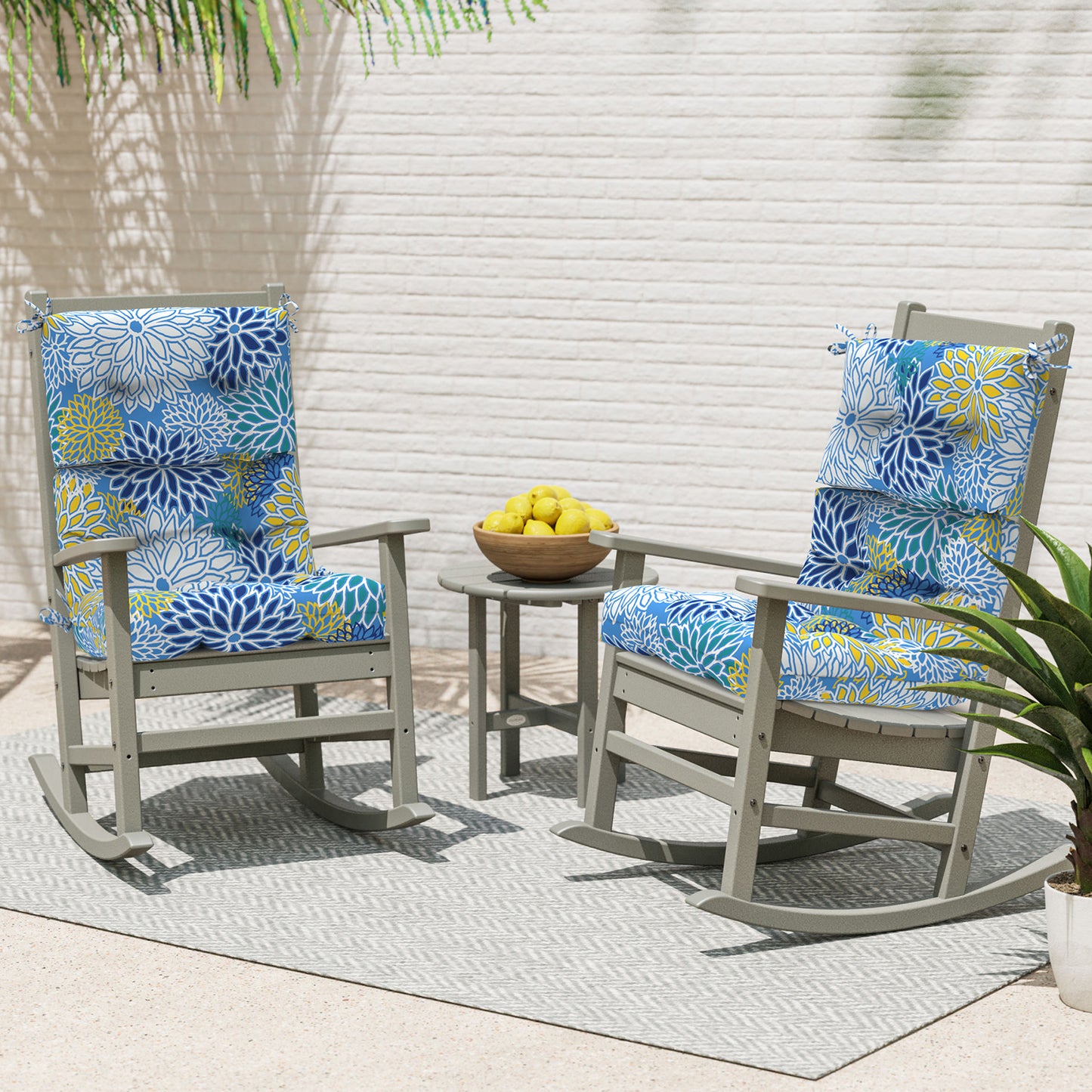 Melody Elephant Outdoor Tufted High Back Chair Cushions, Water Resistant Rocking Seat Chair Cushions 2 Pack, Adirondack Cushions for Patio Home Garden, 22" W x 20" D, Dahlia Blue