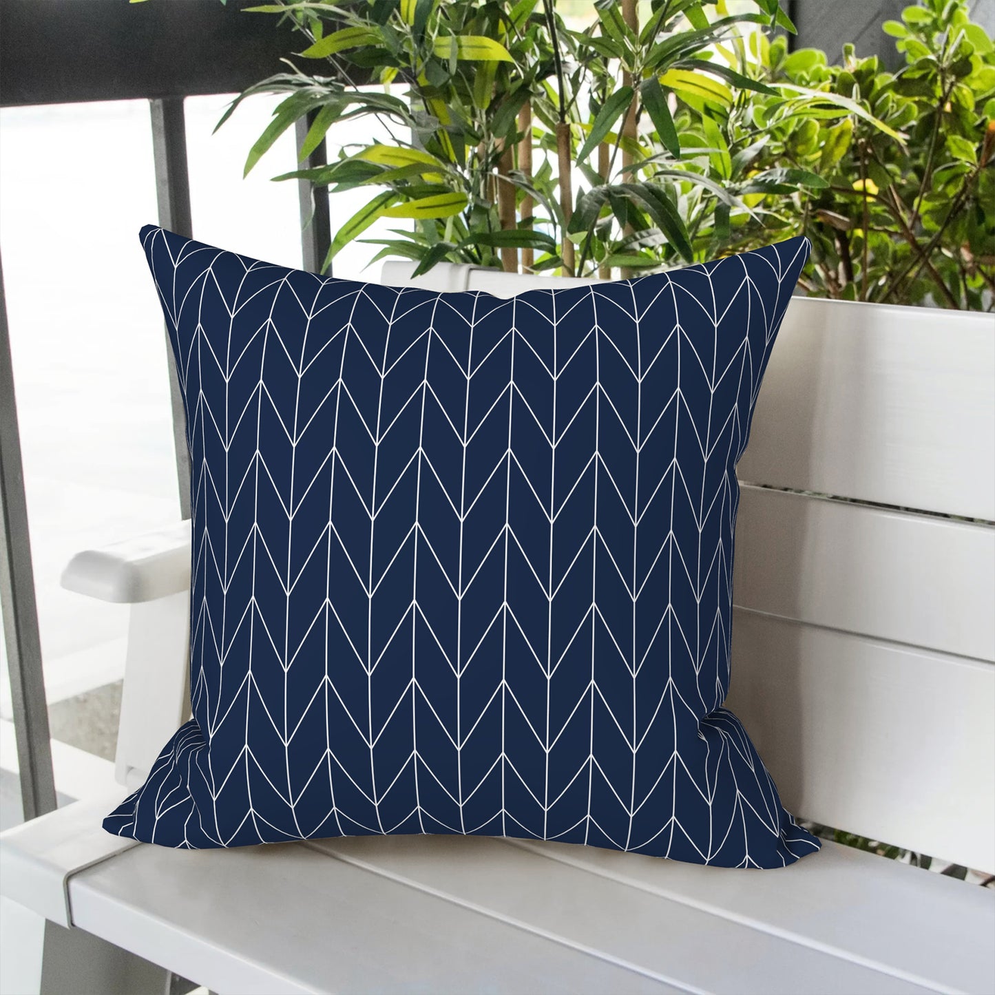 Melody Elephant Outdoor Throw Pillow Covers Pack of 2, Decorative Water Repellent Square Pillow Cases 18x18 Inch, Patio Pillowcases for Home Patio Furniture Use, Herringbone Navy