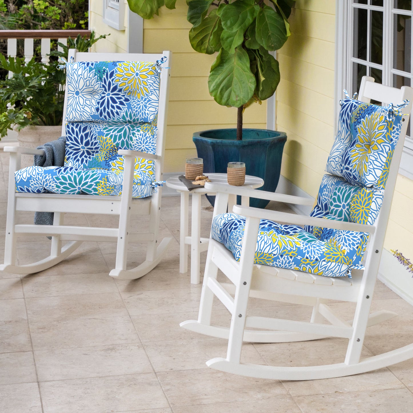 Melody Elephant Outdoor Tufted High Back Chair Cushions, Water Resistant Rocking Seat Chair Cushions 2 Pack, Adirondack Cushions for Patio Home Garden, 22" W x 20" D, Dahlia Blue
