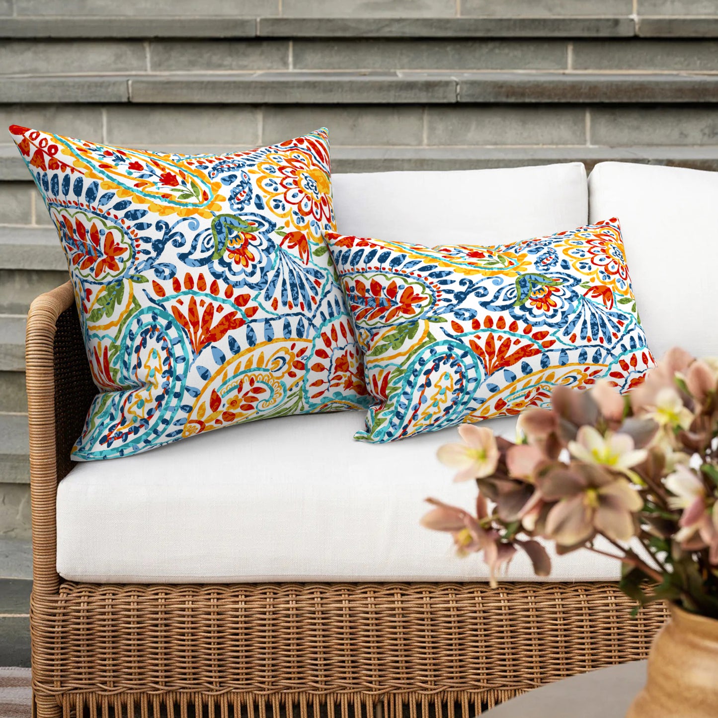 Melody Elephant Outdoor/Indoor Throw Pillow Covers Set of 2, All Weather Square Pillow Cases 16x16 Inch, Patio Cushion Pillow of Home Furniture Use, Paisley Multi