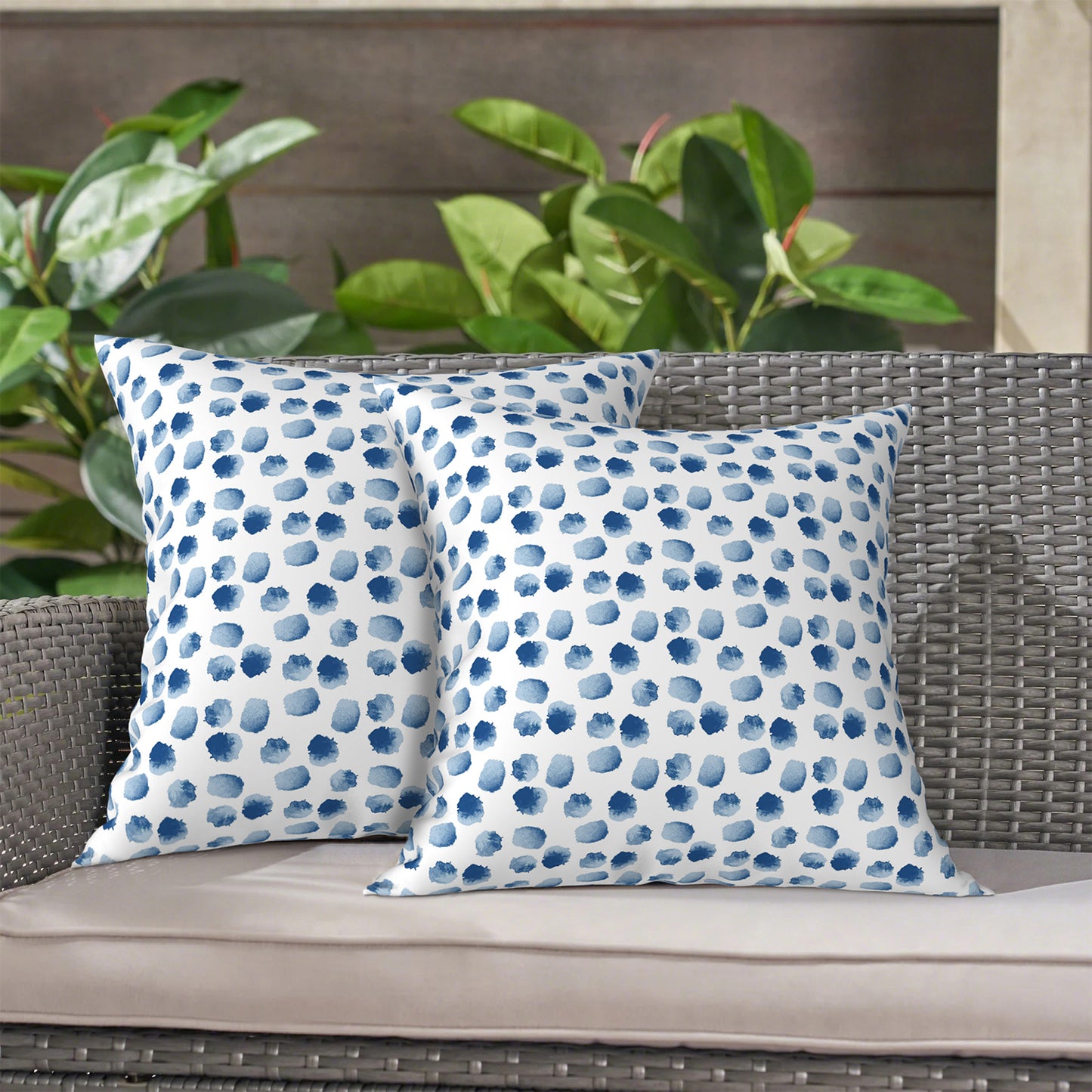 Melody Elephant Outdoor Throw Pillow Covers Pack of 2, Decorative Water Repellent Square Pillow Cases 18x18 Inch, Patio Pillowcases for Home Patio Furniture Use, Brush Blue