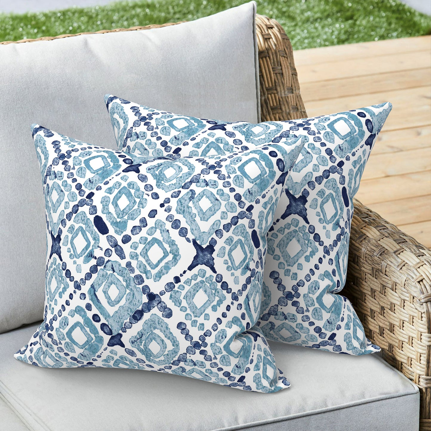 Melody Elephant Outdoor/Indoor Throw Pillow Covers Set of 2, All Weather Square Pillow Cases 16x16 Inch, Patio Cushion Pillow of Home Furniture Use, Boho Geometry Blue