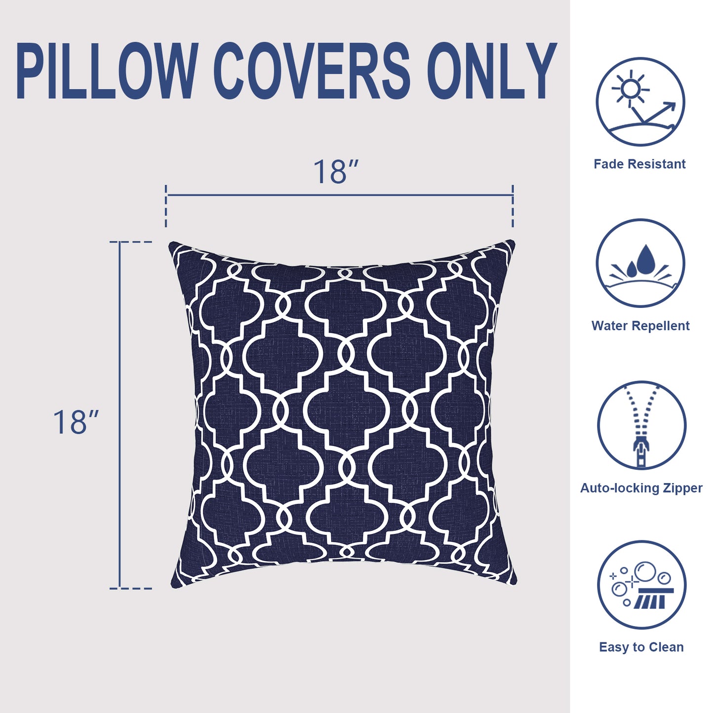 Melody Elephant Outdoor Throw Pillow Covers Pack of 2, Decorative Water Repellent Square Pillow Cases 18x18 Inch, Patio Pillowcases for Home Patio Furniture Use, Carmody Navy