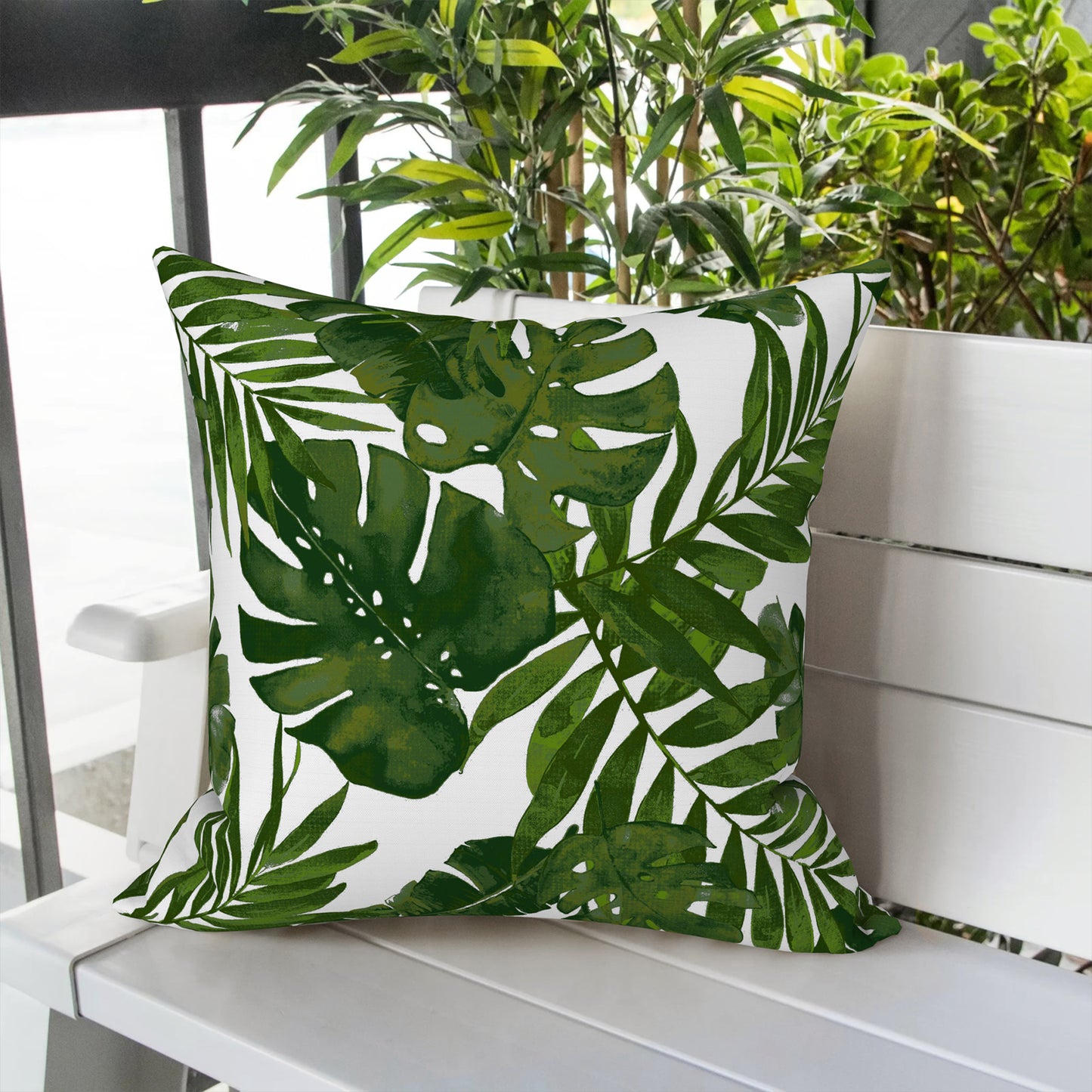 Melody Elephant Outdoor Throw Pillow Covers Pack of 2, Decorative Water Repellent Square Pillow Cases 18x18 Inch, Patio Pillowcases for Home Patio Furniture Use, Palm Green