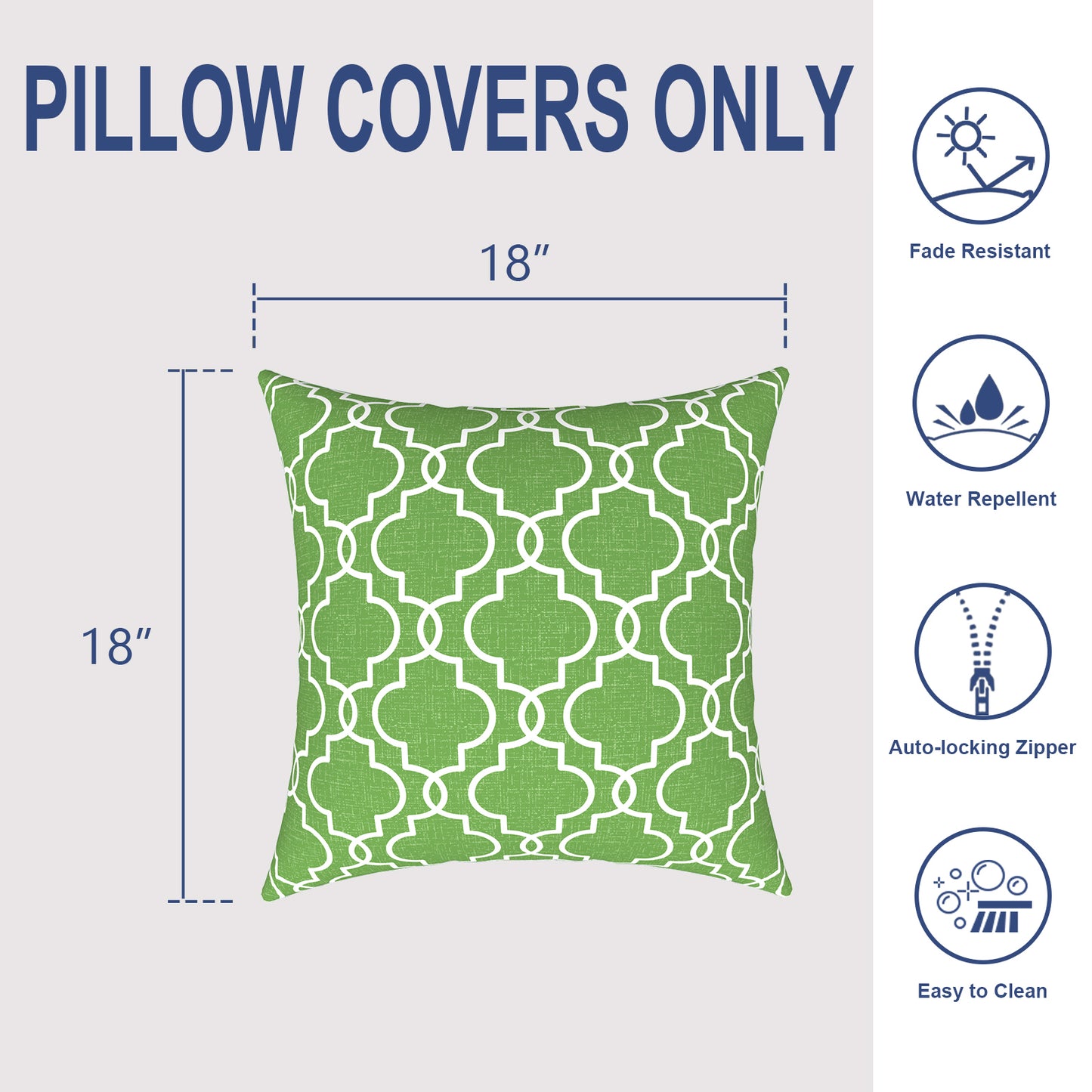 Melody Elephant Outdoor Throw Pillow Covers Pack of 2, Decorative Water Repellent Square Pillow Cases 18x18 Inch, Patio Pillowcases for Home Patio Furniture Use, Carmody Green