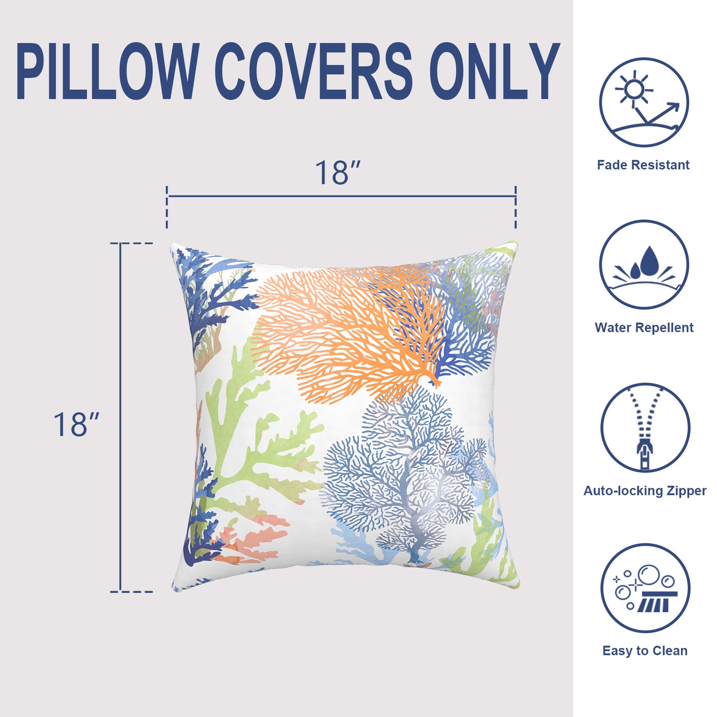 Melody Elephant Outdoor Throw Pillow Covers Pack of 2, Decorative Water Repellent Square Pillow Cases 18x18 Inch, Patio Pillowcases for Home Patio Furniture Use, Coral Multi