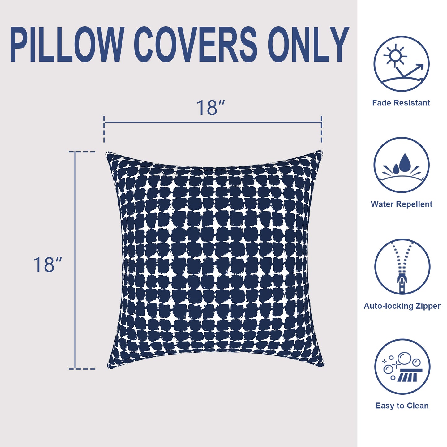 Melody Elephant Outdoor Throw Pillow Covers Pack of 2, Decorative Water Repellent Square Pillow Cases 18x18 Inch, Patio Pillowcases for Home Patio Furniture Use, Tie-Dye Navy