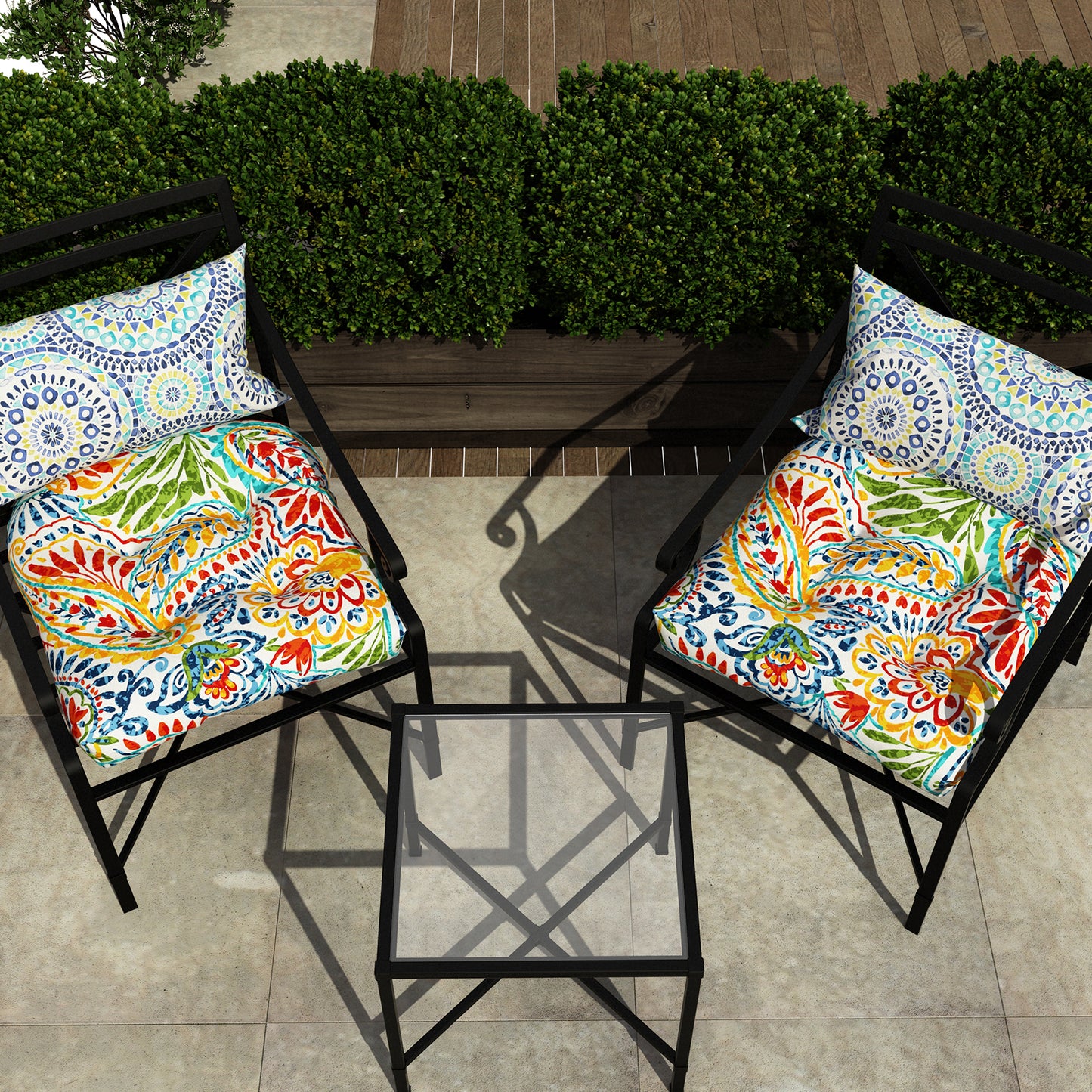 Melody Elephant Patio Wicker Chair Cushions, All Weather Outdoor Tufted Chair Pads Pack of 2, 19 x 19 x 5 Inch U-Shaped Seat Cushions of Garden Furniture Decoration, Paisley Multi