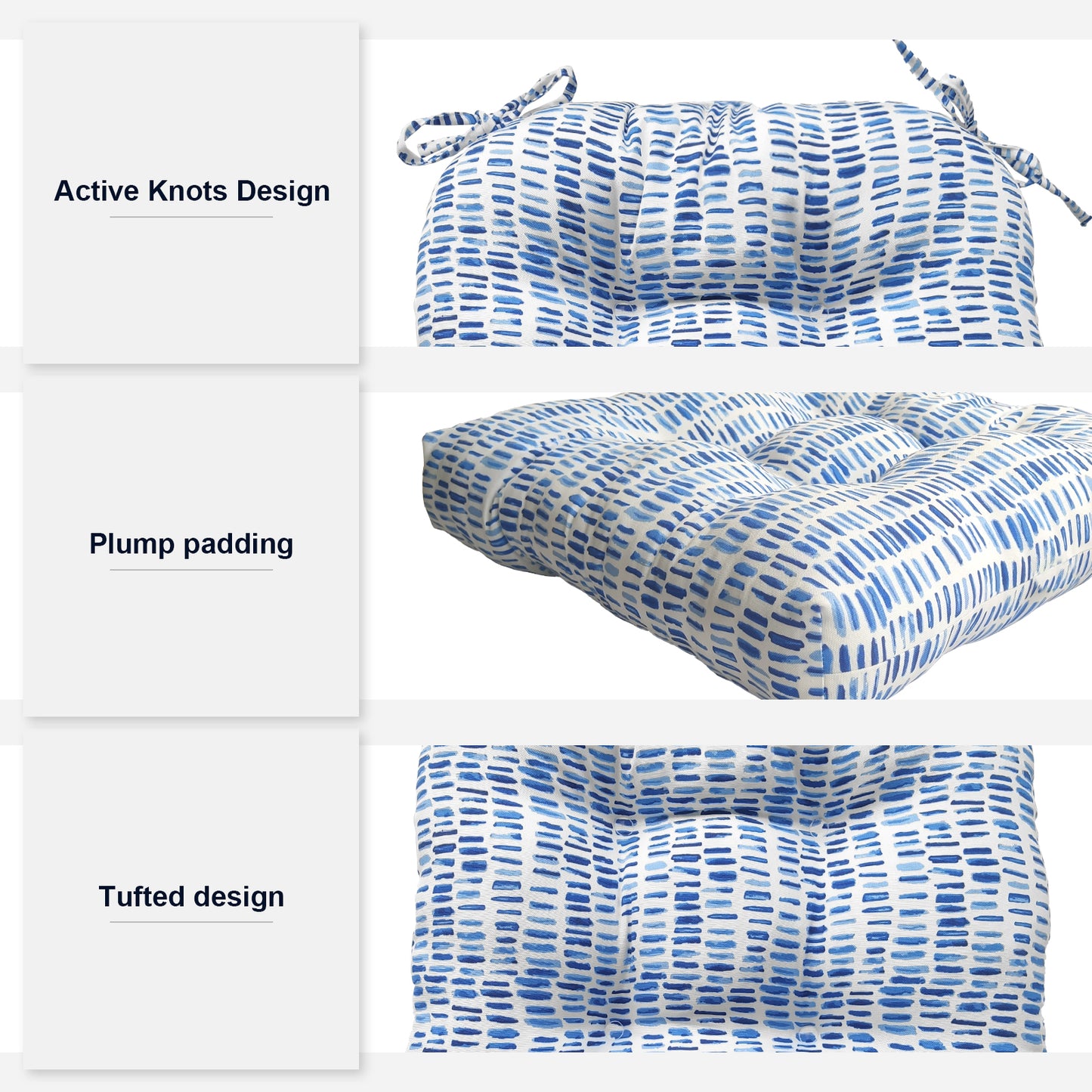 Melody Elephant Patio Wicker Chair Cushions, All Weather Outdoor Tufted Chair Pads Pack of 2, 19 x 19 x 5 Inch U-Shaped Seat Cushions of Garden Furniture Decoration, Pebble Blue