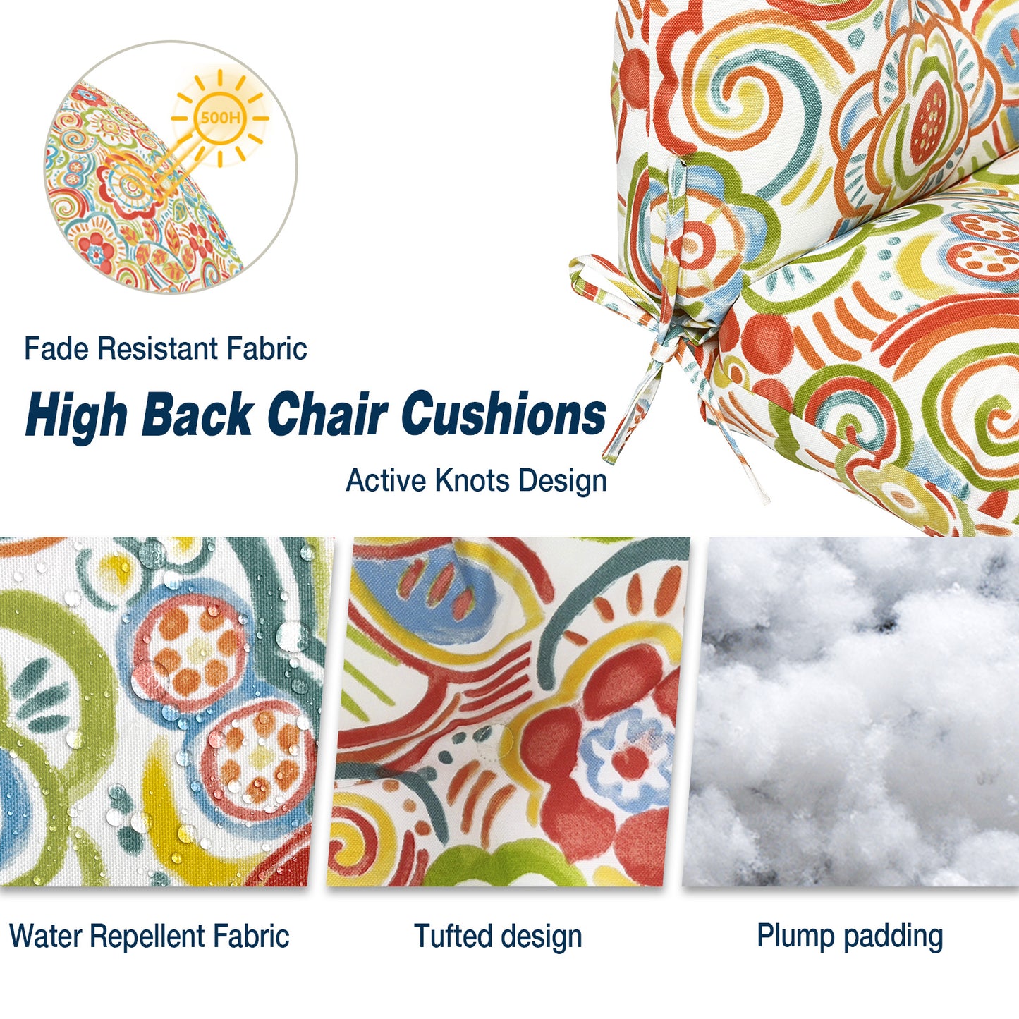 Melody Elephant Outdoor Tufted High Back Chair Cushions, Water Resistant Rocking Seat Chair Cushions 2 Pack, Adirondack Cushions for Patio Home Garden, 22" W x 20" D, Flower Multi