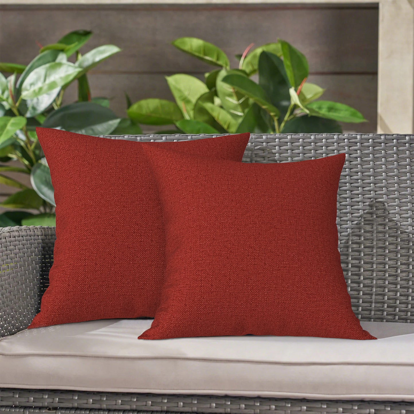 Melody Elephant Outdoor Throw Pillow Covers Pack of 2, Decorative Water Repellent Square Pillow Cases 18x18 Inch, Patio Pillowcases for Home Patio Furniture Use, Brick Red