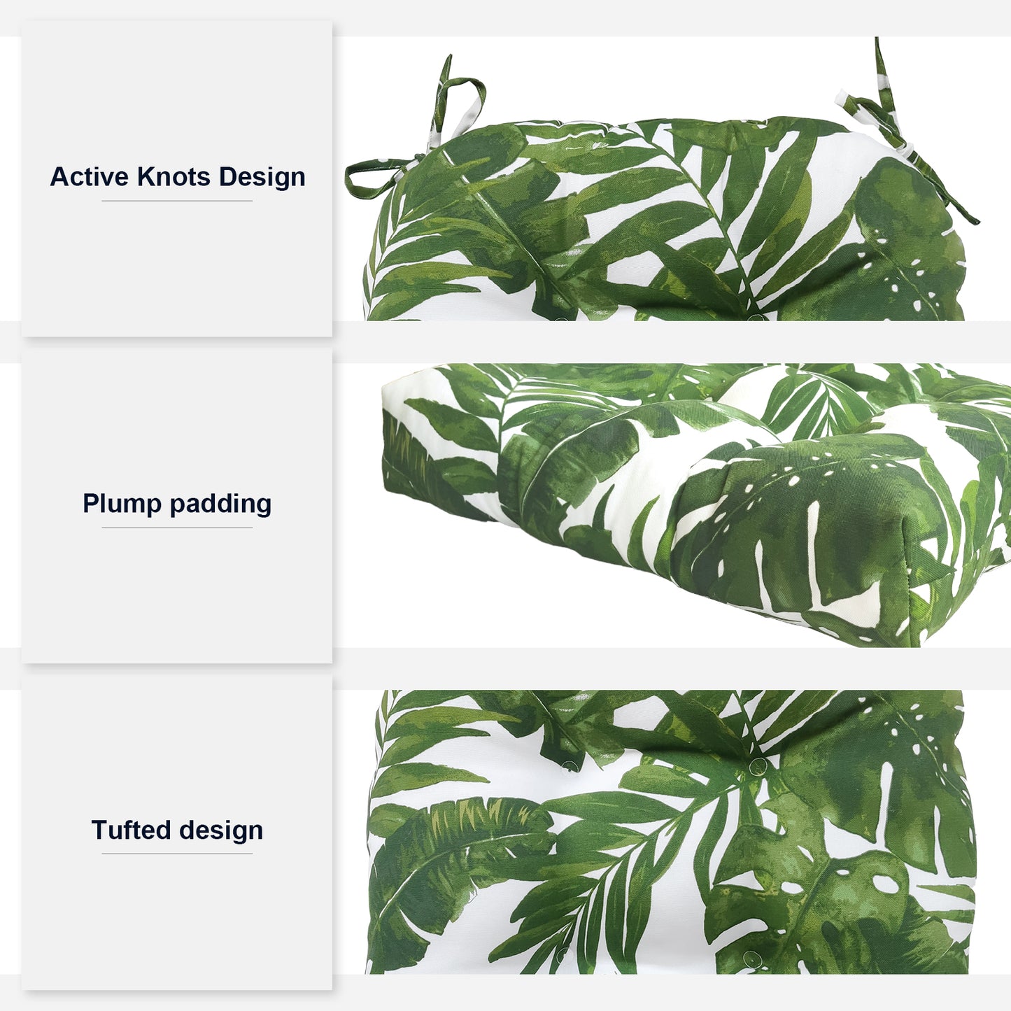 Melody Elephant Patio Wicker Chair Cushions, All Weather Outdoor Tufted Chair Pads Pack of 2, 19 x 19 x 5 Inch U-Shaped Seat Cushions of Garden Furniture Decoration, Palm Green