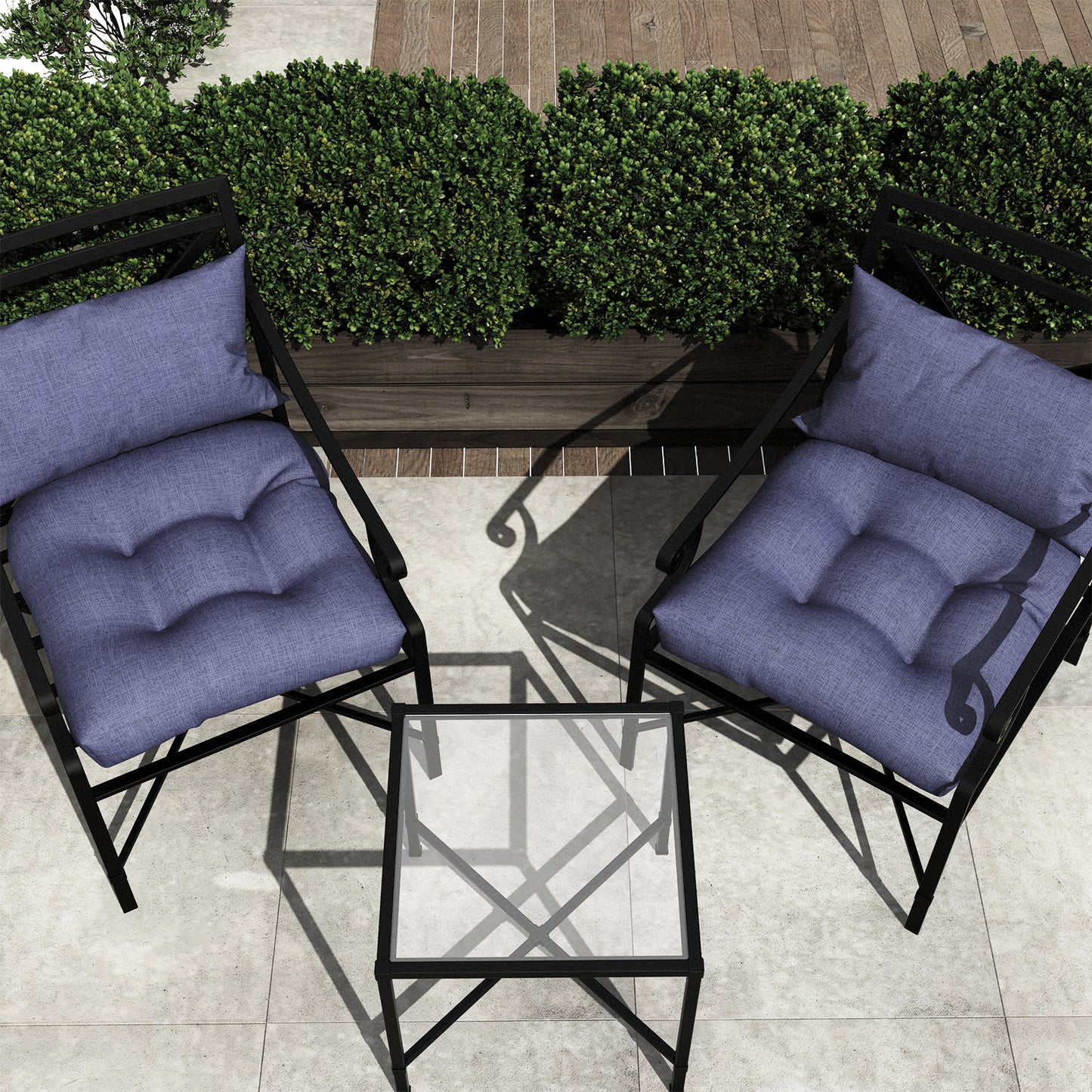 Melody Elephant Patio Wicker Chair Cushions, All Weather Outdoor Tufted Chair Pads Pack of 2, 19 x 19 x 5 Inch U-Shaped Seat Cushions of Garden Furniture Decoration, Textured Navy
