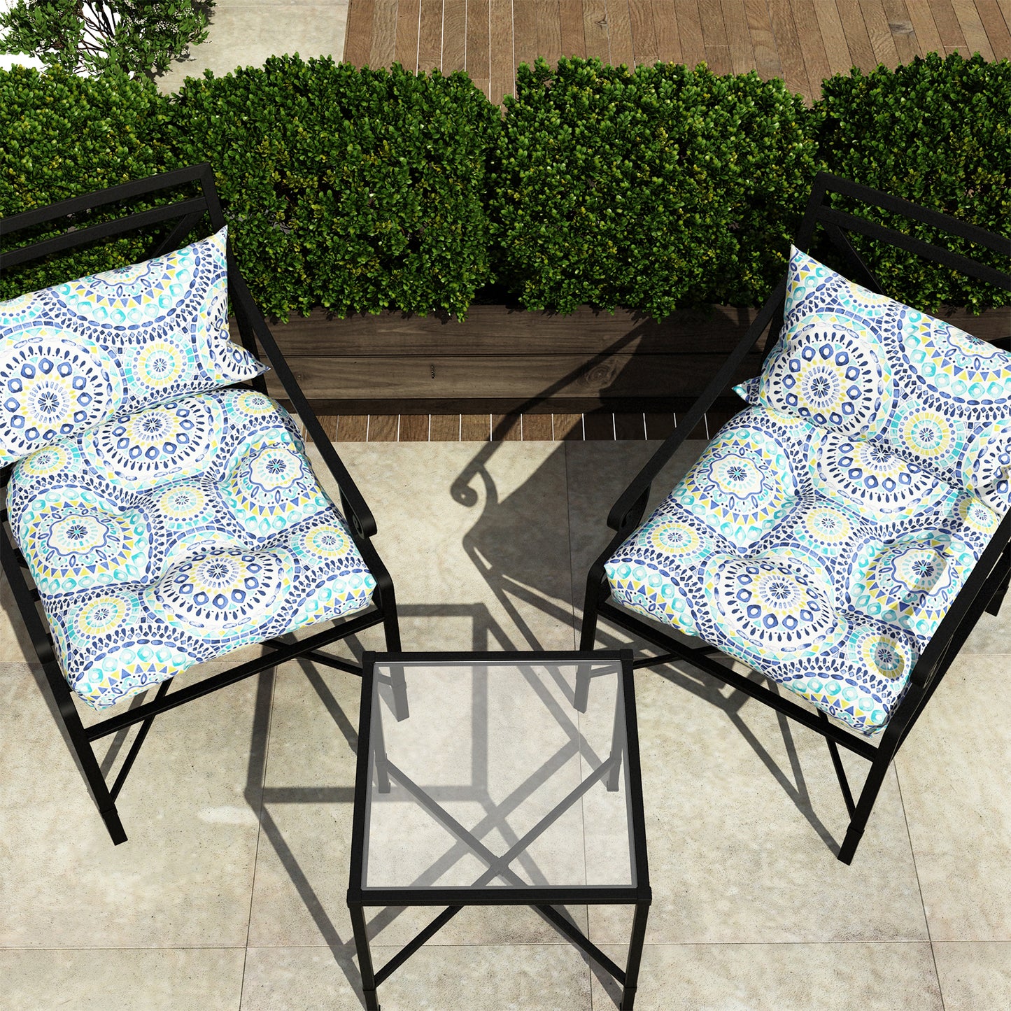 Melody Elephant Patio Wicker Chair Cushions, All Weather Outdoor Tufted Chair Pads Pack of 2, 19 x 19 x 5 Inch U-Shaped Seat Cushions of Garden Furniture Decoration, Delancey Lagoon