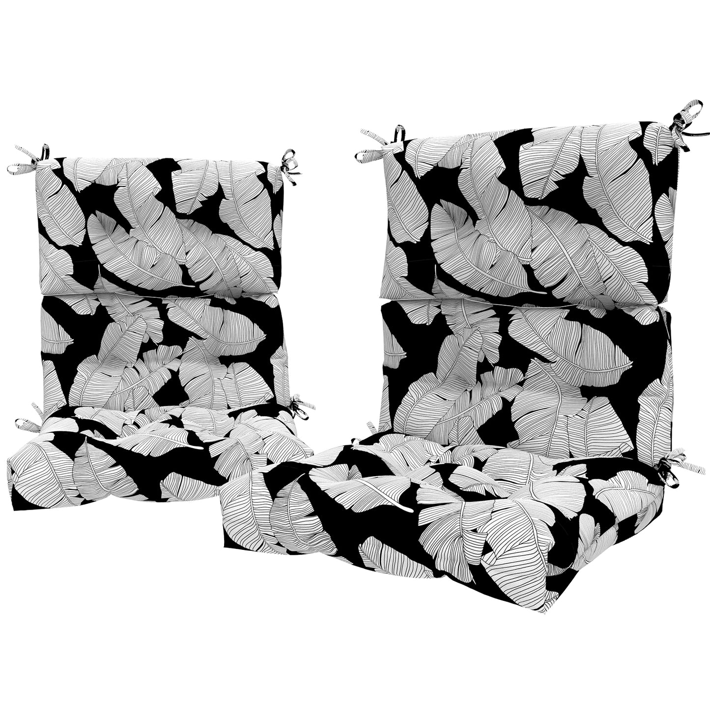 Melody Elephant Outdoor Tufted High Back Chair Cushions, Water Resistant Rocking Seat Chair Cushions 2 Pack, Adirondack Cushions for Patio Home Garden, 22" W x 20" D, Black Leaves