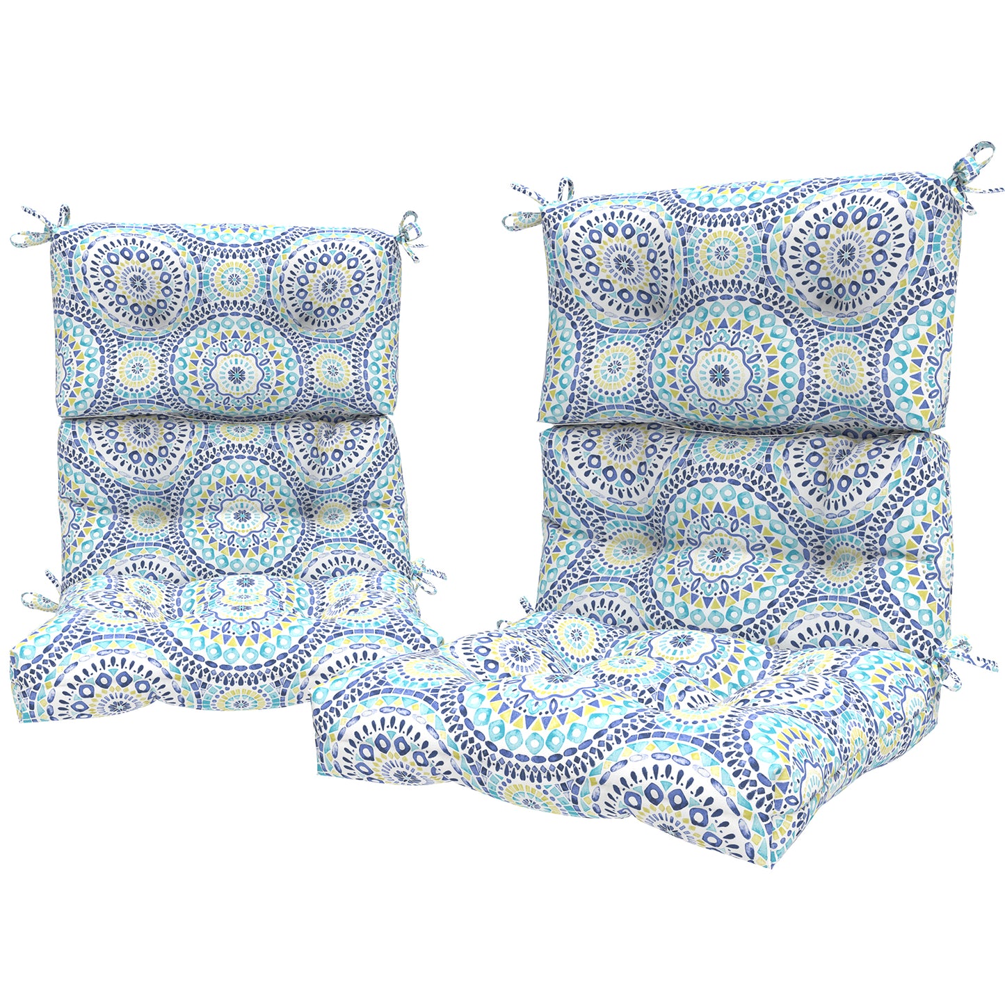 Melody Elephant Outdoor Tufted High Back Chair Cushions, Water Resistant Rocking Seat Chair Cushions 2 Pack, Adirondack Cushions for Patio Home Garden, 22" W x 20" D, Delancey Lagoon