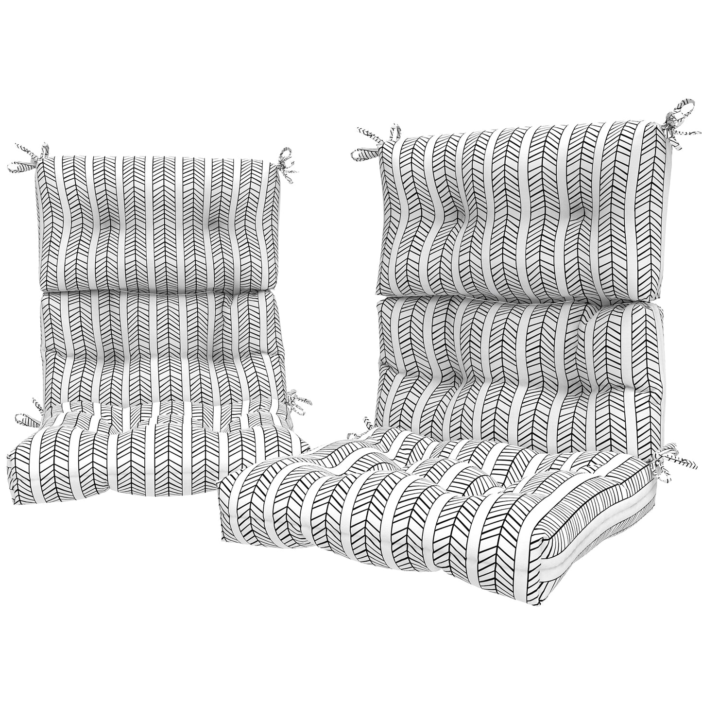 Melody Elephant Outdoor Tufted High Back Chair Cushions, Water Resistant Rocking Seat Chair Cushions 2 Pack, Adirondack Cushions for Patio Home Garden, 22" W x 20" D, HerringboneWhite
