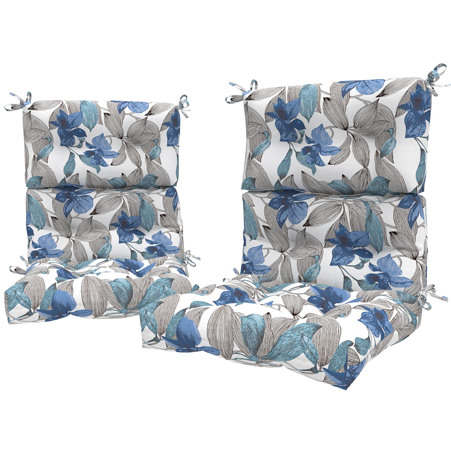 Melody Elephant Outdoor Tufted High Back Chair Cushions, Water Resistant Rocking Seat Chair Cushions 2 Pack, Adirondack Cushions for Patio Home Garden, 22" W x 20" D, Clemens Blue