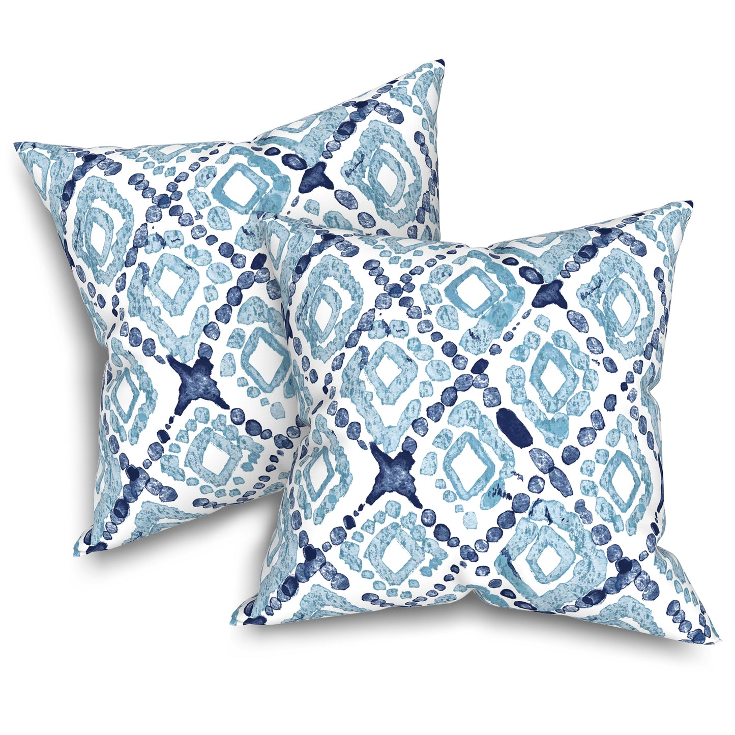 Melody Elephant Pack of 2 Patio Throw Pillow Covers ONLY, Water Repellent Cushion Cases 20x20 Inch, Square Pillowcases for Outdoor Couch Decoration, Boho Geometry Blue