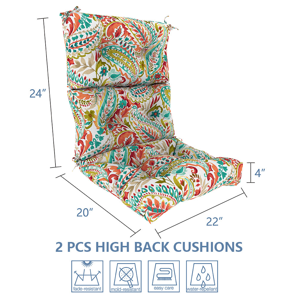 Melody Elephant Outdoor Tufted High Back Chair Cushions, Water Resistant Rocking Seat Chair Cushions 2 Pack, Adirondack Cushions for Patio Home Garden, 22" W x 20" D, Pretty Paisley
