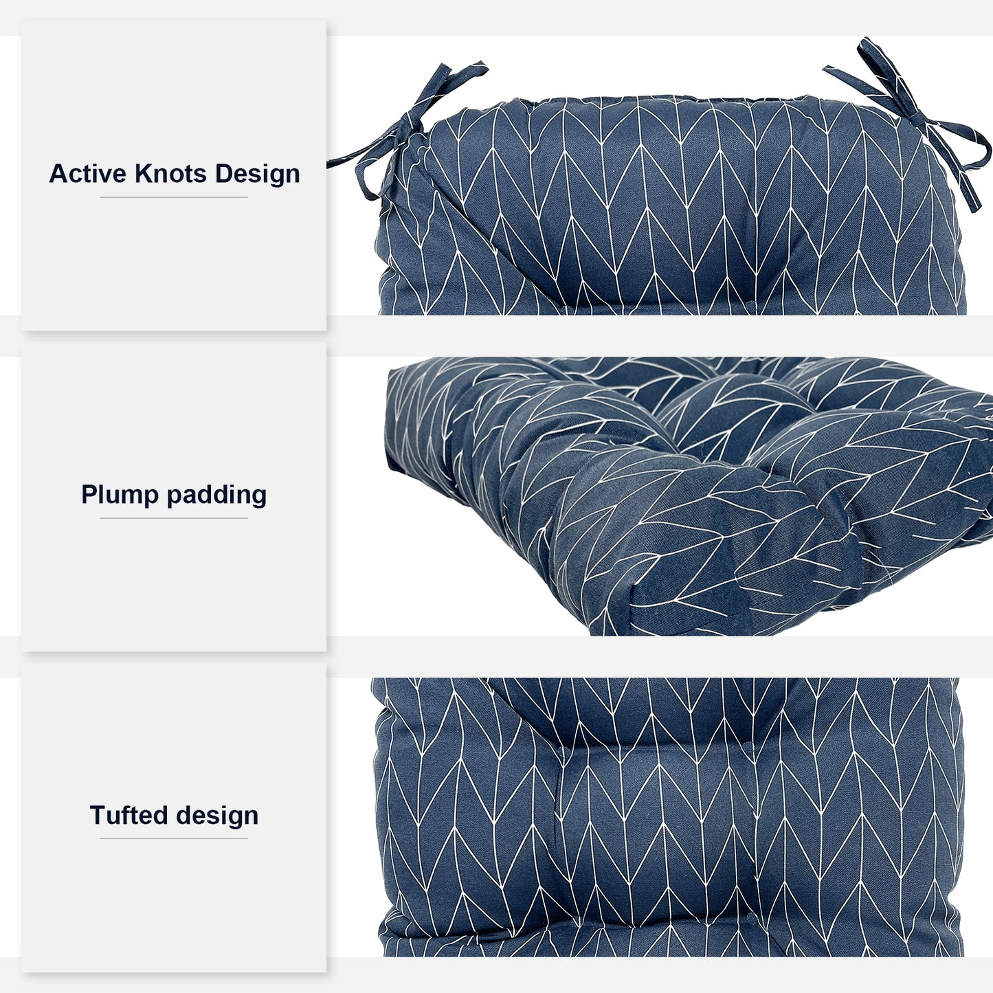 Melody Elephant Patio Wicker Chair Cushions, All Weather Outdoor Tufted Chair Pads Pack of 2, 19 x 19 x 5 Inch U-Shaped Seat Cushions of Garden Furniture Decoration, Herringbone Navy