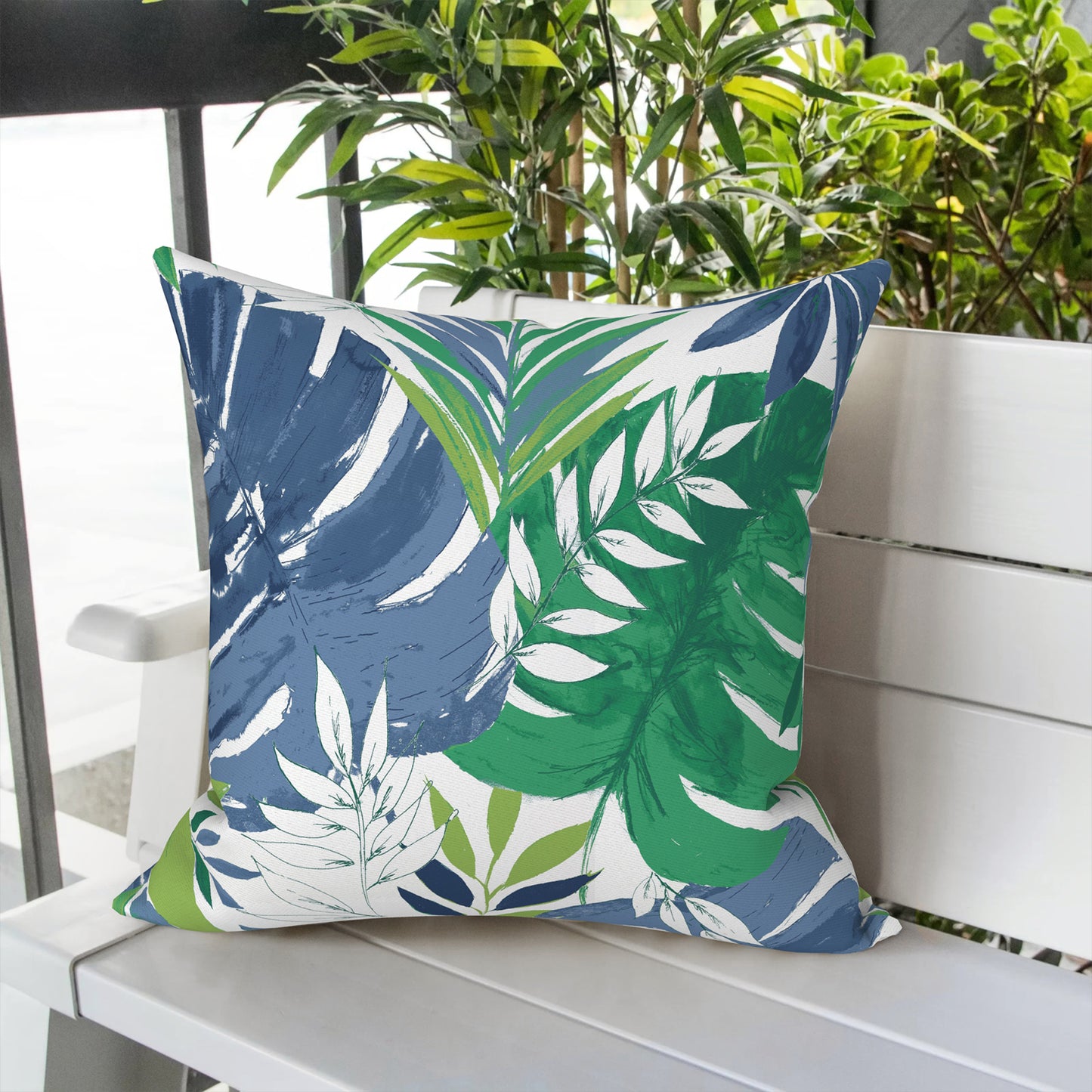 Melody Elephant Outdoor Throw Pillow Covers Pack of 2, Decorative Water Repellent Square Pillow Cases 18x18 Inch, Patio Pillowcases for Home Patio Furniture Use, Islamorada Blue Green