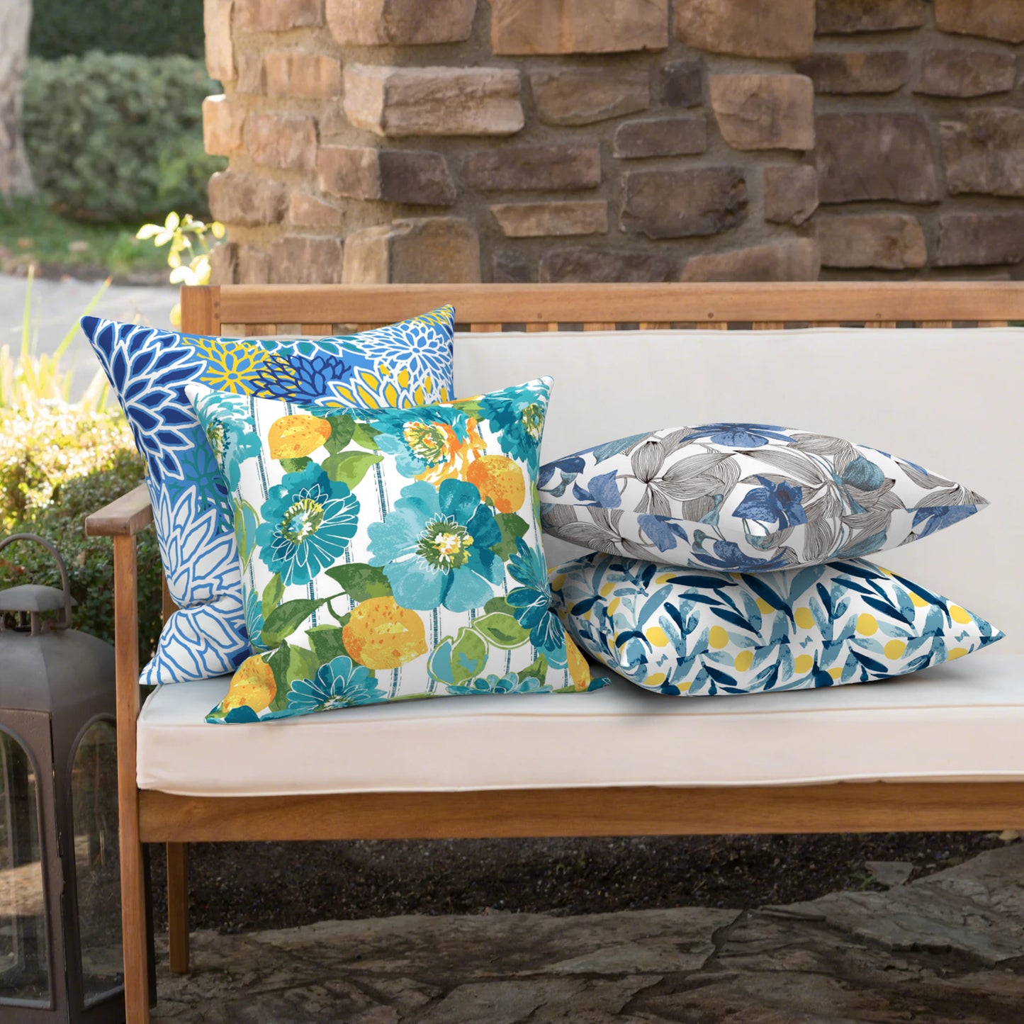 Melody Elephant Outdoor/Indoor Throw Pillow Covers Set of 2, All Weather Square Pillow Cases 16x16 Inch, Patio Cushion Pillow of Home Furniture Use, Dahlia Blue