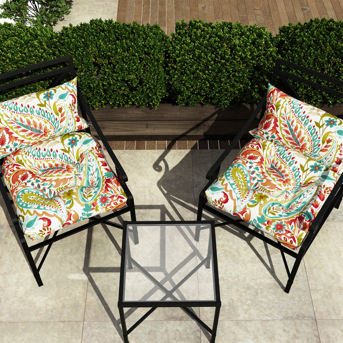 Melody Elephant Patio Wicker Chair Cushions, All Weather Outdoor Tufted Chair Pads Pack of 2, 19 x 19 x 5 Inch U-Shaped Seat Cushions of Garden Furniture Decoration, Pretty Paisley
