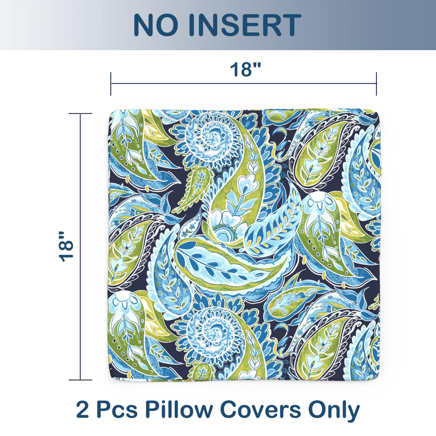 Melody Elephant Outdoor Throw Pillow Covers Pack of 2, Decorative Water Repellent Square Pillow Cases 18x18 Inch, Patio Pillowcases for Home Patio Furniture Use, Paisley Lapis Green