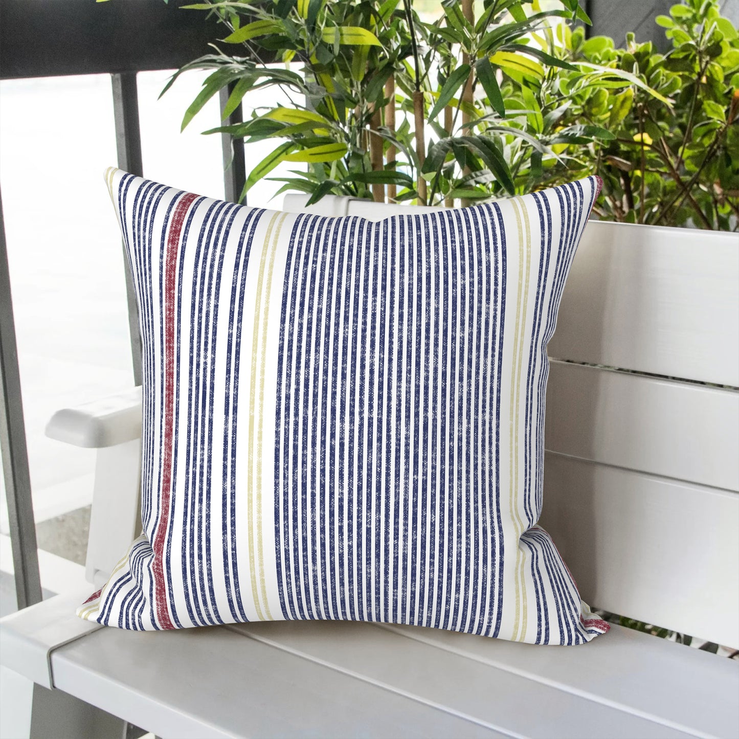 Melody Elephant Outdoor Throw Pillow Covers Pack of 2, Decorative Water Repellent Square Pillow Cases 18x18 Inch, Patio Pillowcases for Home Patio Furniture Use, Stripe Denim Blue