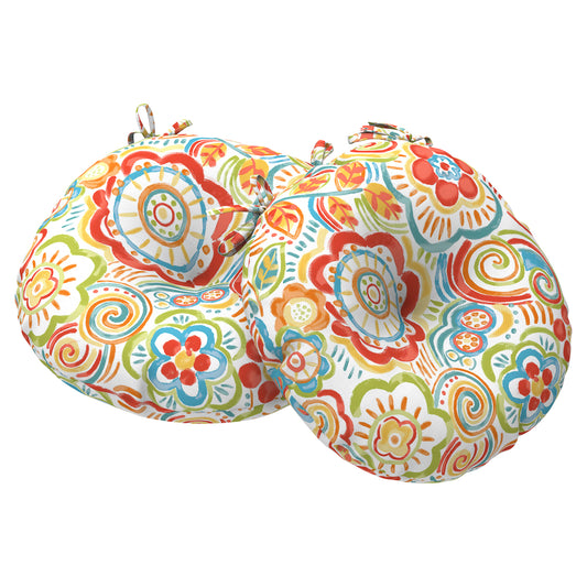Melody Elephant Outdoor Bistro Chair Cushions, Water Repellent Furniture Chair Pads Set of 2, Round Pillow for Decoration Home and Garden, 15”x15”x4”, Flower Multi