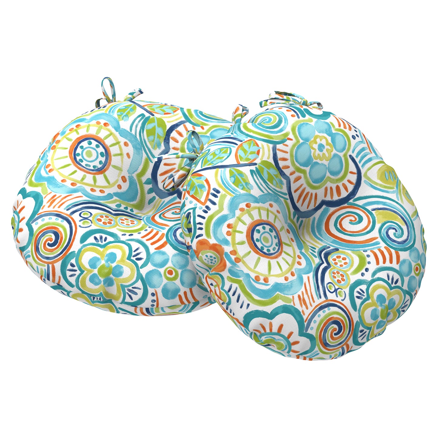 Melody Elephant Outdoor Bistro Chair Cushions, Water Repellent Furniture Chair Pads Set of 2, Round Pillow for Decoration Home and Garden, 15”x15”x4”, Flower Blue