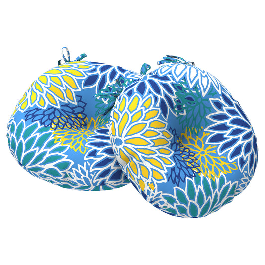 Melody Elephant Outdoor Bistro Chair Cushions, Water Repellent Furniture Chair Pads Set of 2, Round Pillow for Decoration Home and Garden, 15”x15”x4”, Dahlia Blue