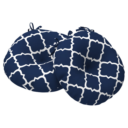 Melody Elephant Outdoor Bistro Chair Cushions, Water Repellent Furniture Chair Pads Set of 2, Round Pillow for Decoration Home and Garden, 15”x15”x4”, Geometry Navy