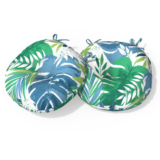 Melody Elephant Outdoor Bistro Chair Cushions, Water Repellent Furniture Chair Pads Set of 2, Round Pillow for Decoration Home and Garden, 15”x15”x4”, Islamorada Blue Green