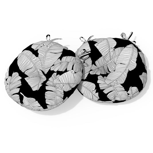 Melody Elephant Outdoor Bistro Chair Cushions, Water Repellent Furniture Chair Pads Set of 2, Round Pillow for Decoration Home and Garden, 15”x15”x4”, Black Leaves
