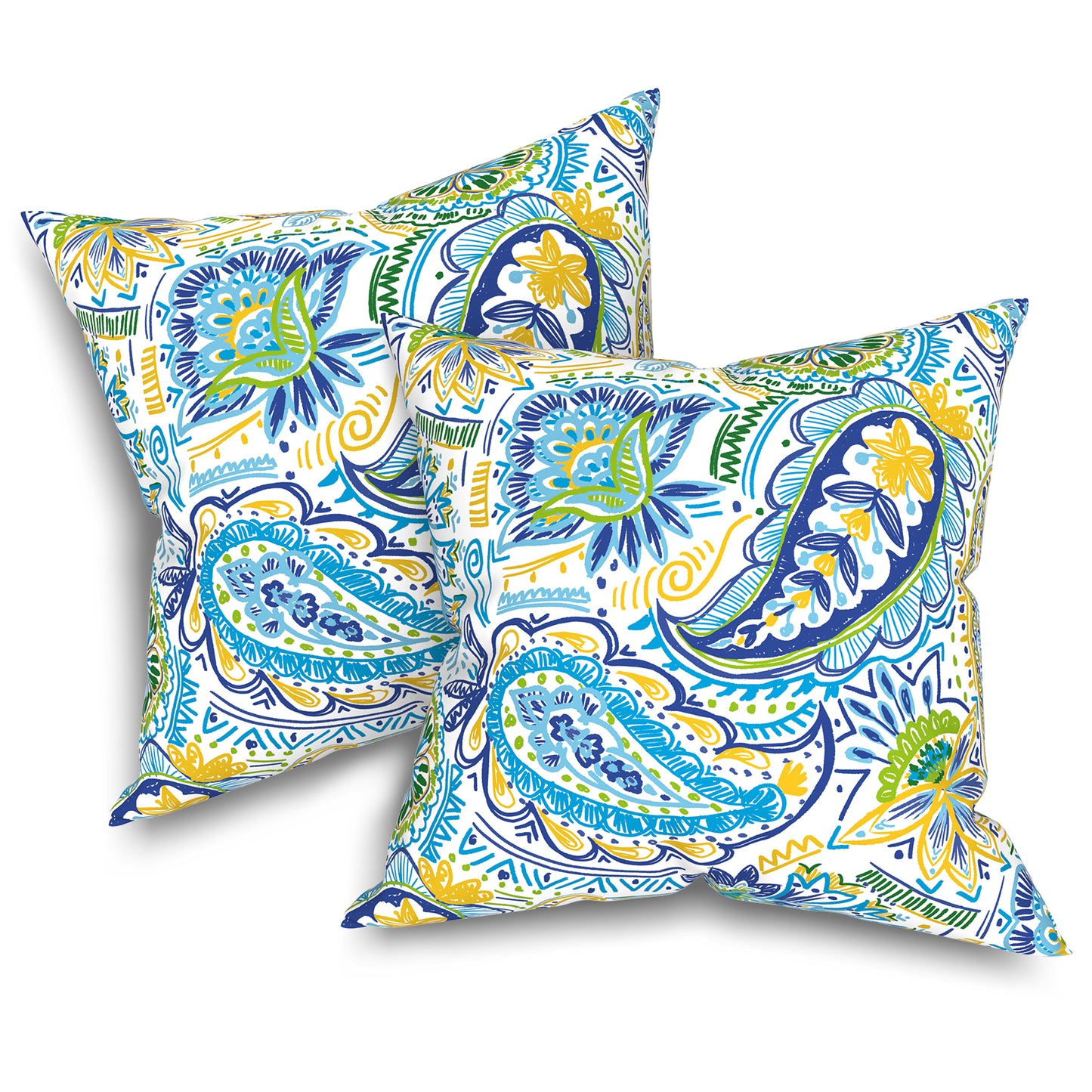 Melody Elephant Outdoor Throw Pillow Covers Pack of 2, Decorative Water Repellent Square Pillow Cases 18x18 Inch, Patio Pillowcases for Home Patio Furniture Use, Blue Paisley