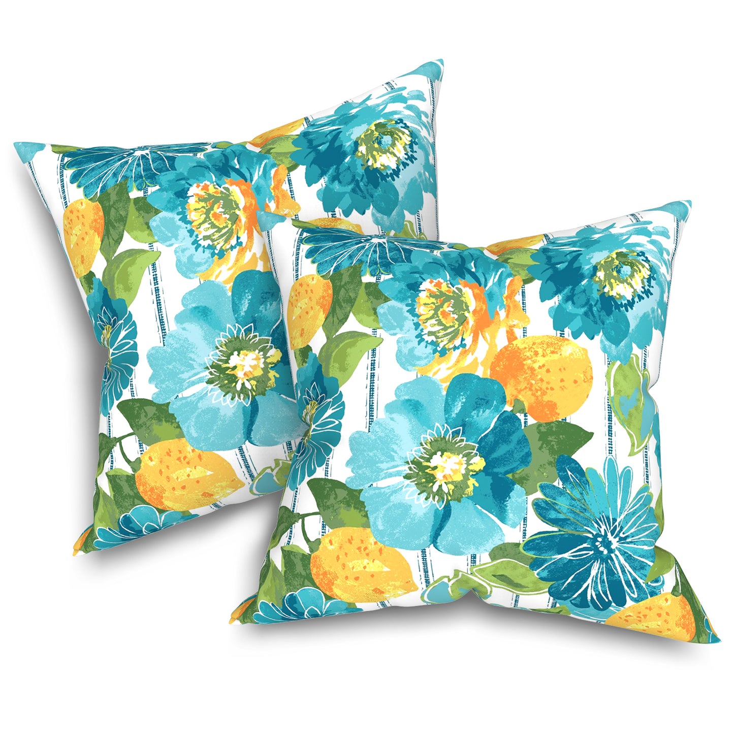 Melody Elephant Pack of 2 Patio Throw Pillow Covers ONLY, Water Repellent Cushion Cases 20x20 Inch, Square Pillowcases for Outdoor Couch Decoration, Lotus Blue