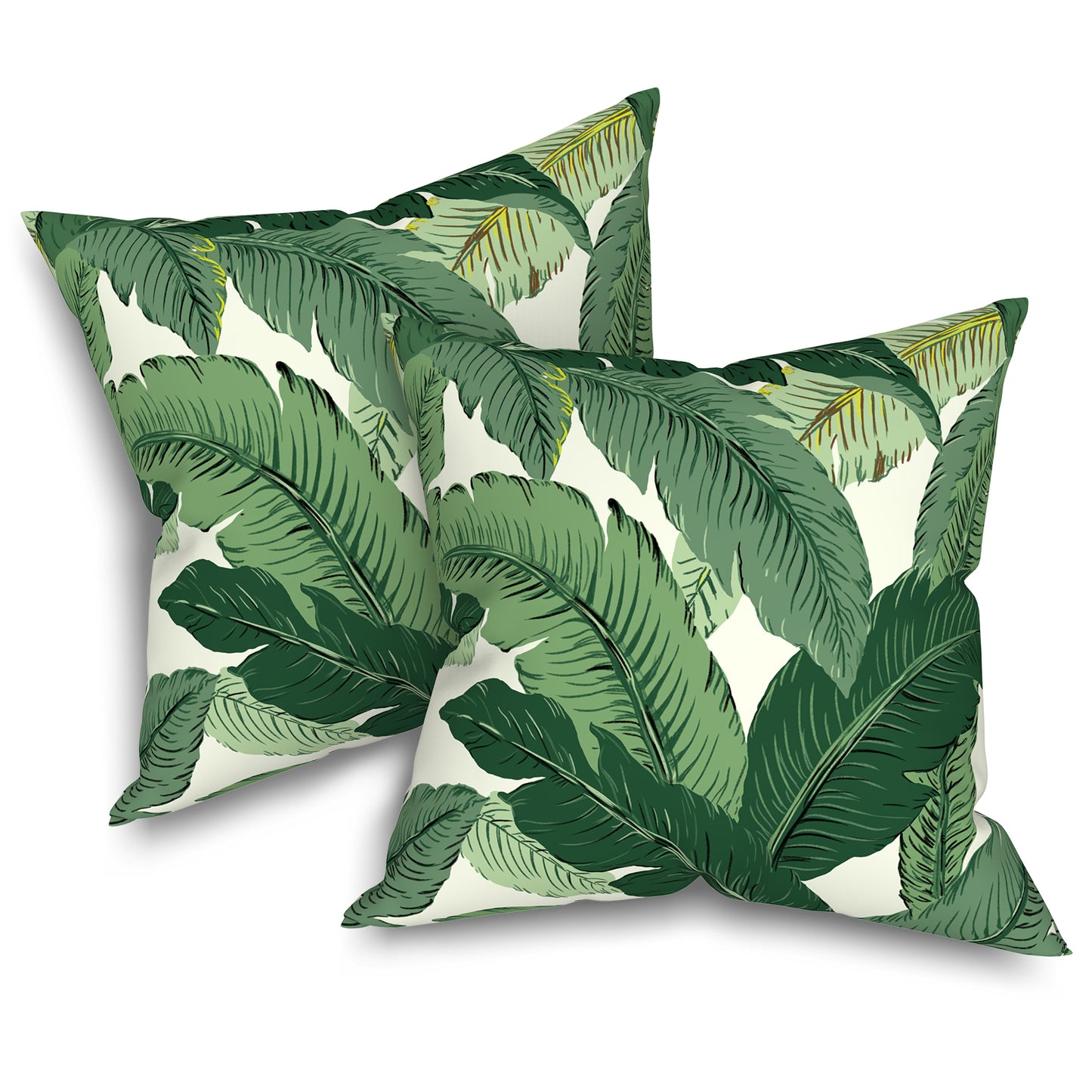 Melody Elephant Outdoor/Indoor Throw Pillow Covers Set of 2, All Weather Square Pillow Cases 16x16 Inch, Patio Cushion Pillow of Home Furniture Use, Swaying Palms Green