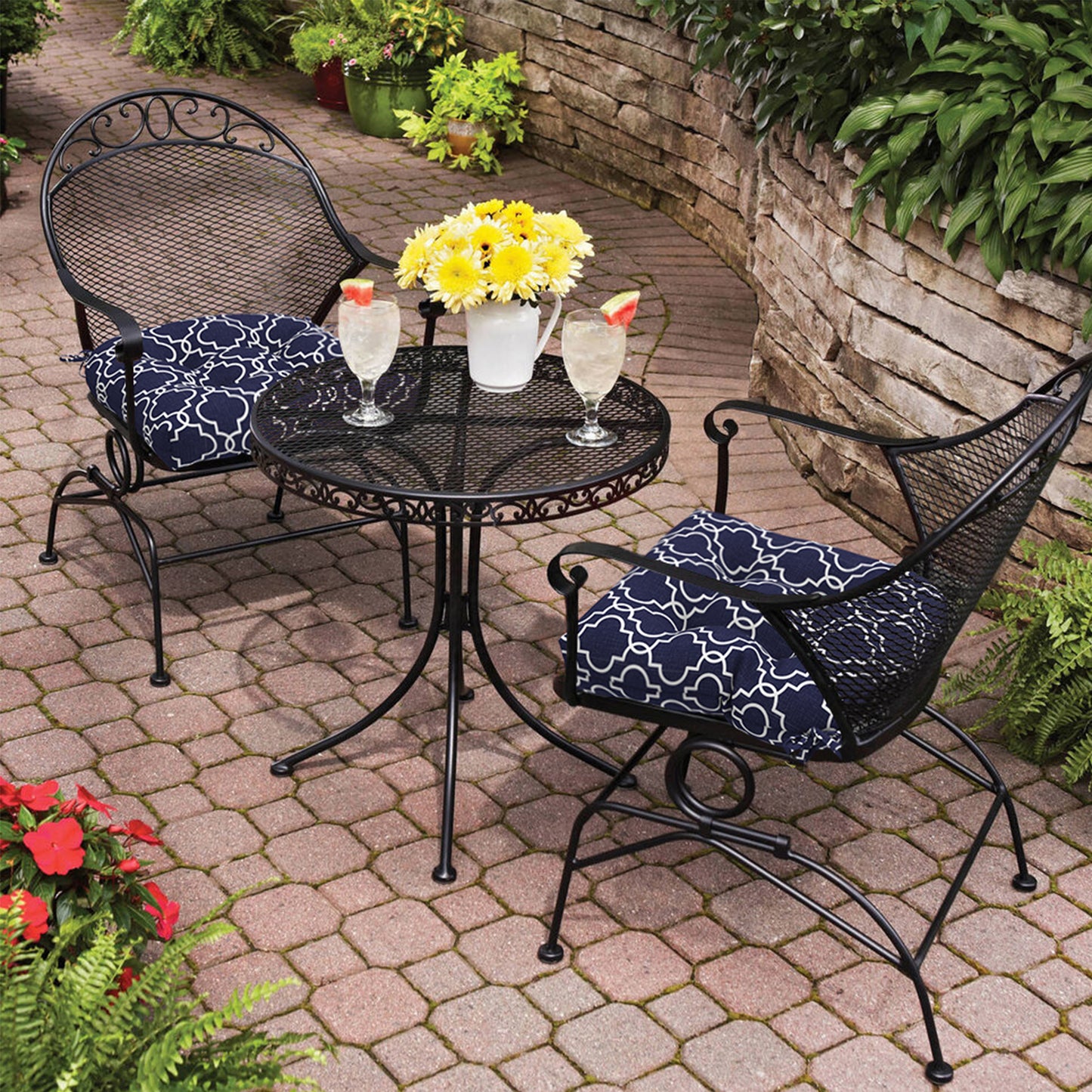 Melody Elephant Patio Wicker Chair Cushions, All Weather Outdoor Tufted Chair Pads Pack of 2, 19 x 19 x 5 Inch U-Shaped Seat Cushions of Garden Furniture Decoration, Carmody Navy